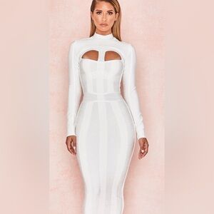 House of CB White Long Sleeve Azariah Bodycon Dress